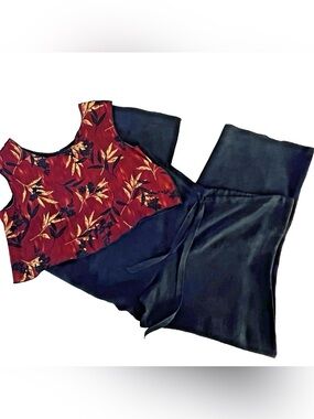 Vintage CHOEY LON Med Crop Top Drawstring Wide Leg Pant Set Resort Lounge Chic